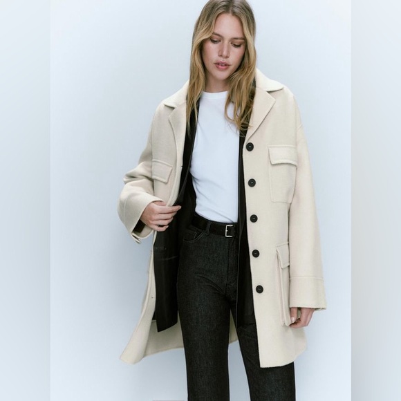 Massimo Dutti Oversized Wool Blend Coat With Pockets Size M - Picture 3 of 17